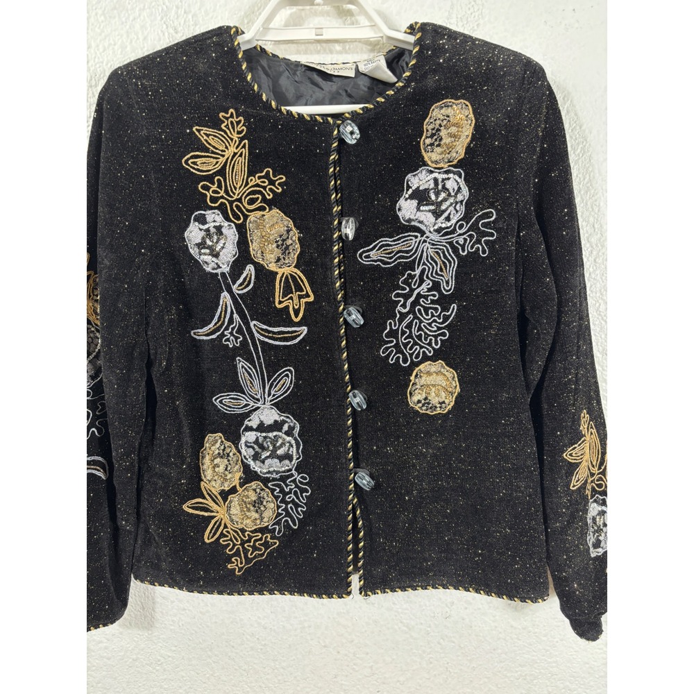 Draper's & Damon's‎ Blazer Vintage PM Black Floral Embroidered Petite Medium
